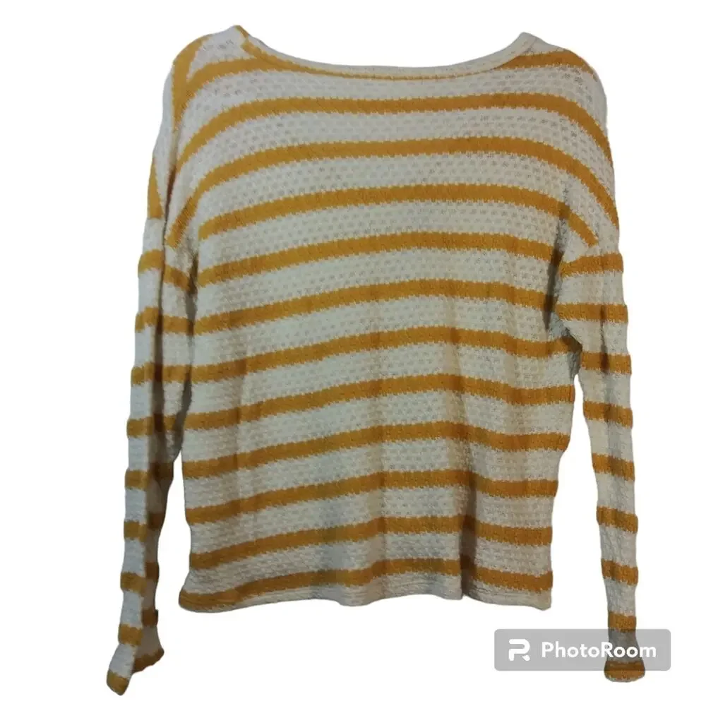 Sadie & Sage Yellow Stripe V Neck Knit Sweater Top Size Small